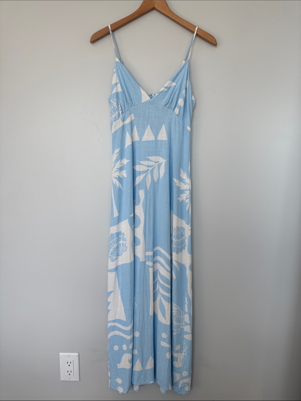 Paper Heart Light Blue White Floral Maxi Linen Dress Size Small